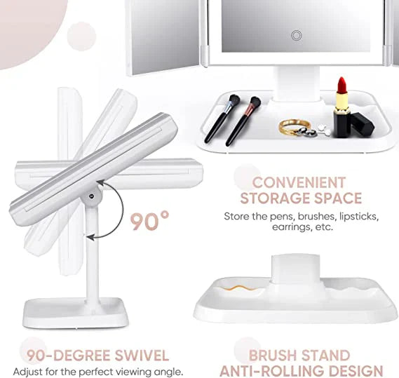 MirrorGlam™ – Elegant three-way fold-out LED make-up mirror