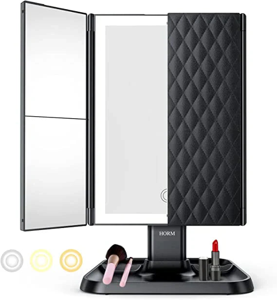 MirrorGlam™ – Elegant three-way fold-out LED make-up mirror