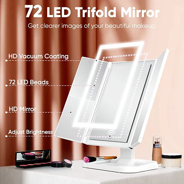 MirrorGlam™ – Elegant three-way fold-out LED make-up mirror