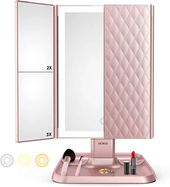 MirrorGlam™ – Elegant three-way fold-out LED make-up mirror