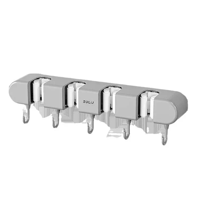 HoldSafeBar™ – Wall-Mounted Mop and Broom Holder with Hooks