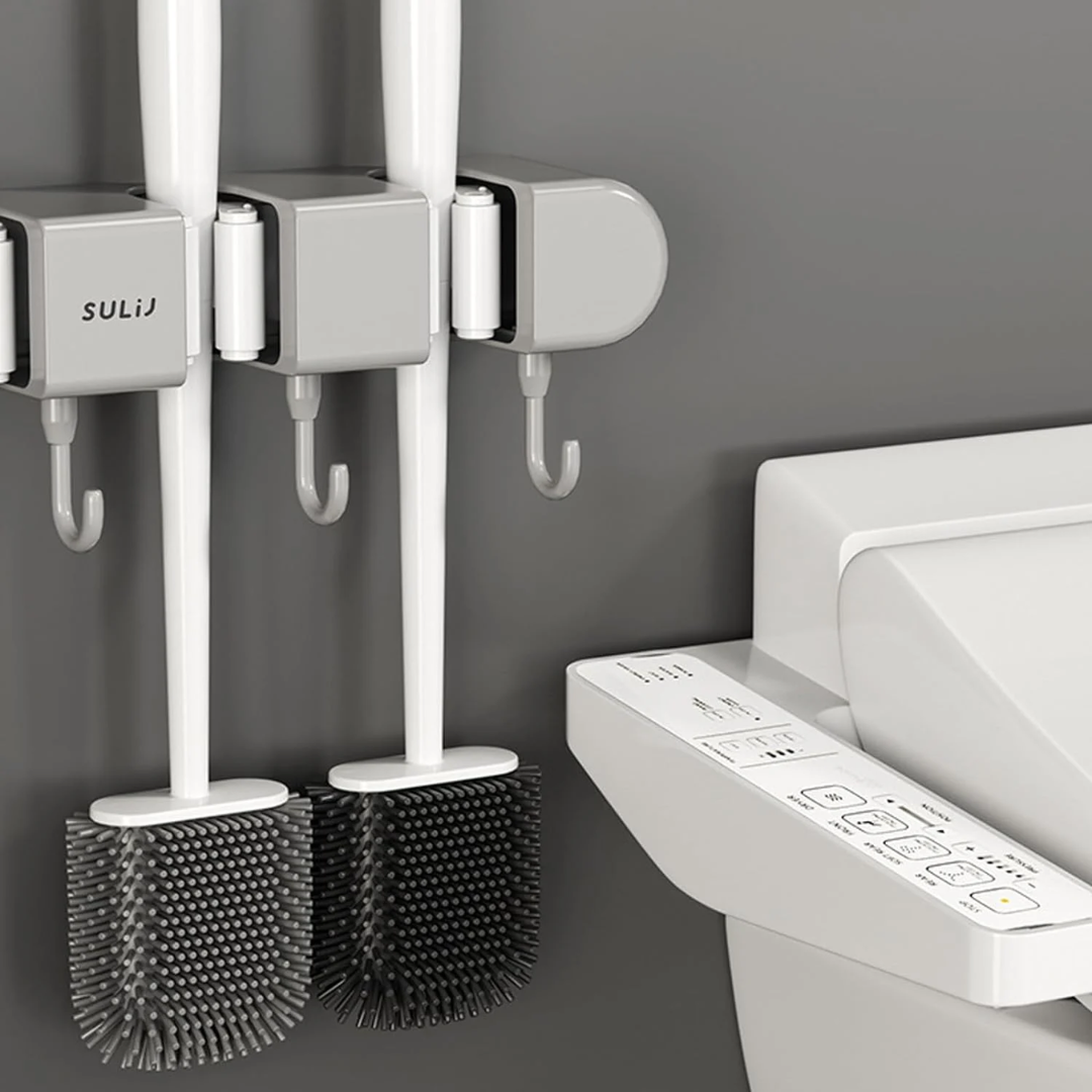 HoldSafeBar™ – Wall-Mounted Mop and Broom Holder with Hooks