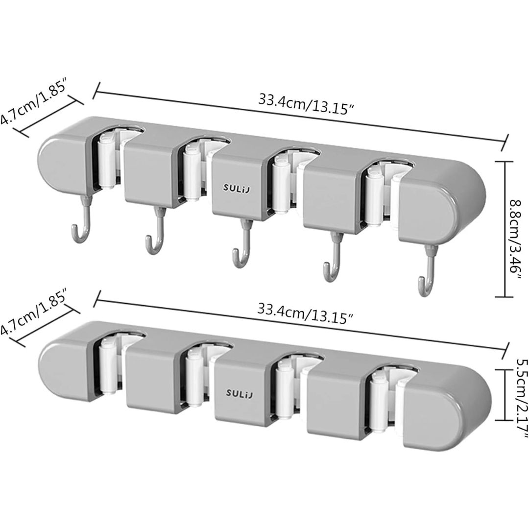 HoldSafeBar™ – Wall-Mounted Mop and Broom Holder with Hooks